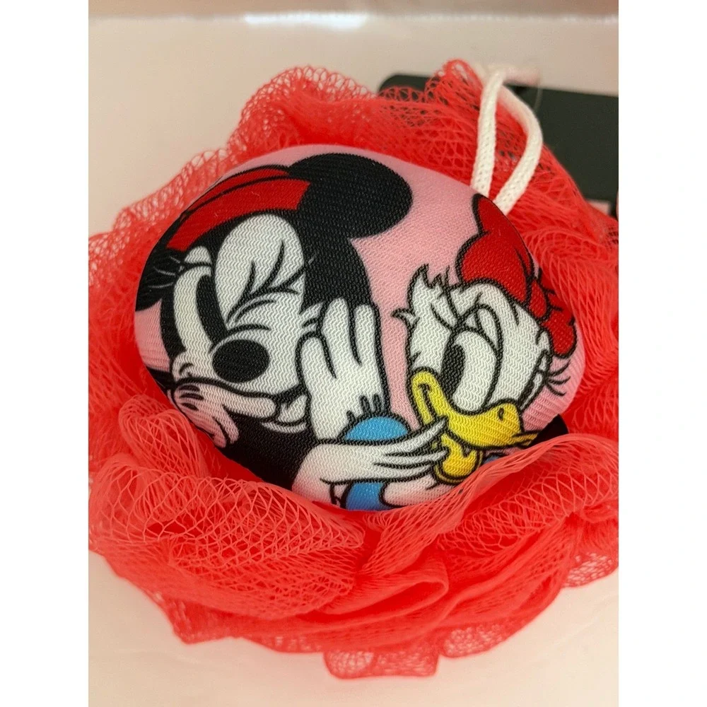 Disney Minnie Mouse Bath Pouf Set Red Pink Daisy Duck Pluto Loofah 2 Pack NEW